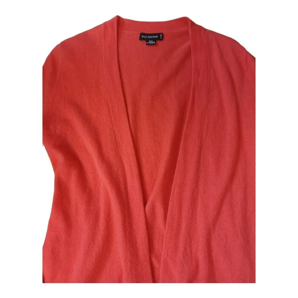 Holt Renfrew 100% Cashmere Women Long Cardigan Sweater Cable Orange Soft - Picture 2 of 4